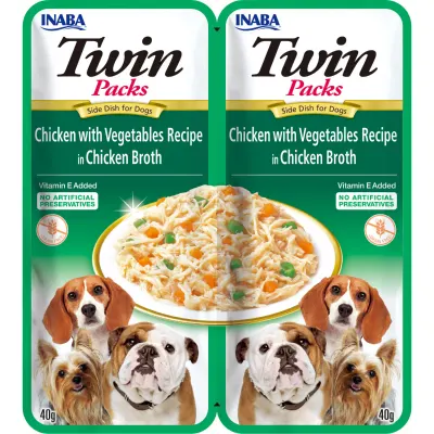 INABA Churu Dog Twin, XS-XL, Pui și Legume, hrană umedă fără cereale câini, (în supă) INABA Churu Dog Twin, XS-XL, Pui și Legume, plic hrană umedă fără cereale câini, (în supă), 80g