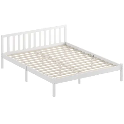 HOMCOM Cadru de pat din lemn masiv 160x200 cm Pat simplu cu tăblie și somier cu lamele, solid, pentru copii și adulți | Aosom Romania