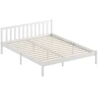 HOMCOM Cadru de pat din lemn masiv 160x200 cm Pat simplu cu tăblie și somier cu lamele, solid, pentru copii și adulți | Aosom Romania