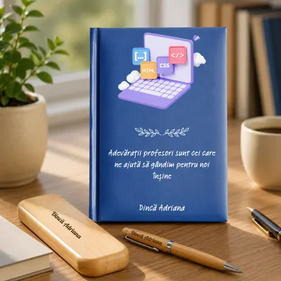 Cadou pentru profesor Informatica - Agenda + set de scris personalizat