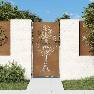 vidaXL Poartă de grădină 85x175 cm, oțel corten, design copac