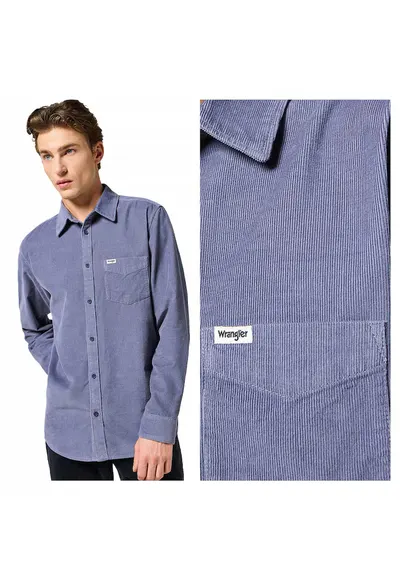 Camasa Barbati - 1 PKT Corduroy Shirt - Regular Fit - Maneci Lungi - Cu Nasturi - Design Clasic - Bumbac - Marime L - Albastru