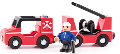 Set Woody - Accesorii pentru trenuleț din lemn, pompieri, 4 piese
