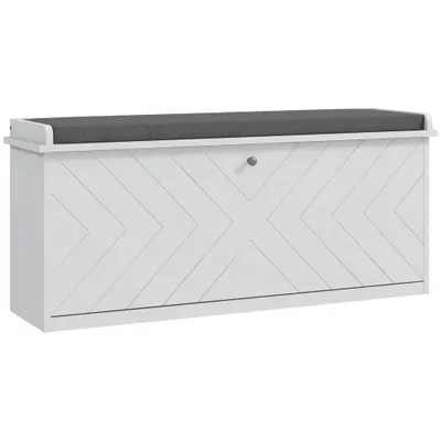 HOMCOM Banc pentru pantofi cu sertar rabatabil, pernă pentru așezare și raft reglabil, 100 x 26 x 44,5 cm, alb | Aosom Romania