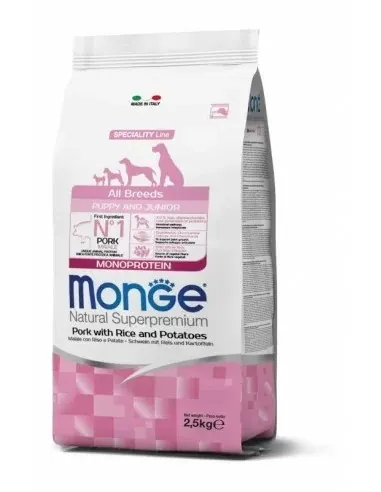 Monge Natural Superpremium Monoprotein Puppy All Breeds - Porc si Orez - 2.5kg