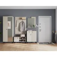 Set hol DOMINICA, 5 piese, dulap 2 usi cu oglinda, comoda, pantofar, cuier, oglinda, taupe + stejar silverjack, 225x41x199 cm