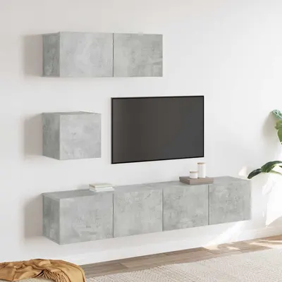 vidaXL Set dulap TV, 4 piese, gri beton, lemn prelucrat