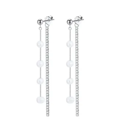 Cercei lungi argint 925, JW1568, model perla, placati cu rodiu