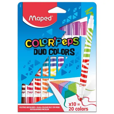 Carioci, 20 culori/set, Color'Peps Duo, 10 carioci cu 2 varfuri, Maped