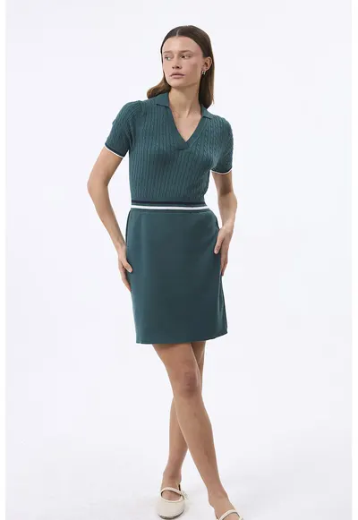 Rochie scurta din amestec de bumbac - Verde persan