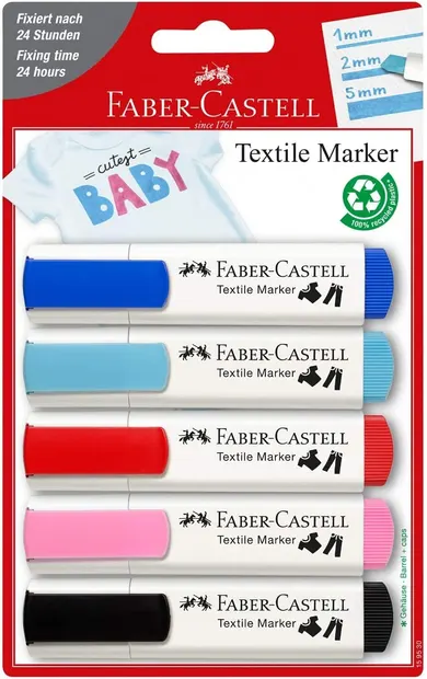 Set markere textile Faber-Castell - 5 culori, petrecere