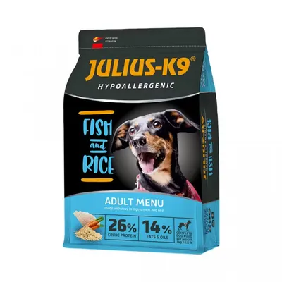 Hrana uscata premium hipoalergenica caini, Julius K9 Adult, Peste & Orez, 12 kg