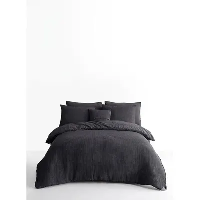 Lenjerie de pat gri antracit din bumbac ranforcé pentru pat dublu, extinsă 240x220 cm Waffle Striped – Mila Home Luxury
