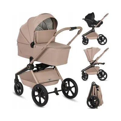 Carucior 3 in 1, Lionelo, Freya, Cu scoica ADAC, Landou si salteluta ventilate, Pliabil, Reglare spatar in 3 pozitii, Suport de picioare in 4 pozitii, Maner reglabil in 3 pozitii, Sustine 22 kg, Cu accesorii, 0 luni+, Bej