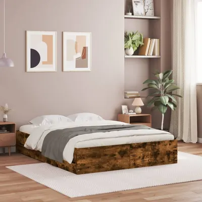 vidaXL Cadru pat cu sertare stejar fumuriu 150x200 cm lemn prelucrat