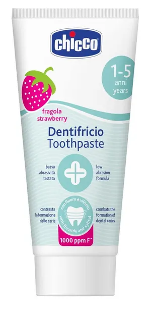 Pastă de pastă cu fructe și fluor Chicco - Căpșună, 1-5 ani, 50 ml