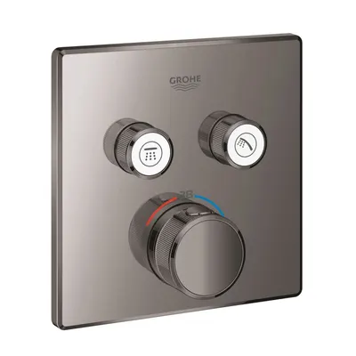 Baterie dus Grohe Grohtherm Smartcontrol 29124A00, 2 iesiri, termostat, push&turn, masca metalica, filtru impuritati, necesita set fixare, lucios, Hard graphite