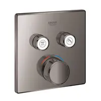 Baterie dus Grohe Grohtherm Smartcontrol 29124A00, 2 iesiri, termostat, push&turn, masca metalica, filtru impuritati, necesita set fixare, lucios, Hard graphite