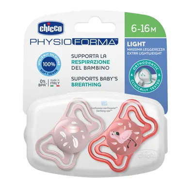 Suzeta Chicco PhysioForma Light, 2bucati, roz, 6-16luni