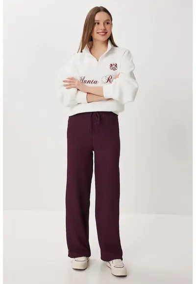 Pantaloni dama - Happiness Istanbul - talie inalta - picior mov - textil - Mov