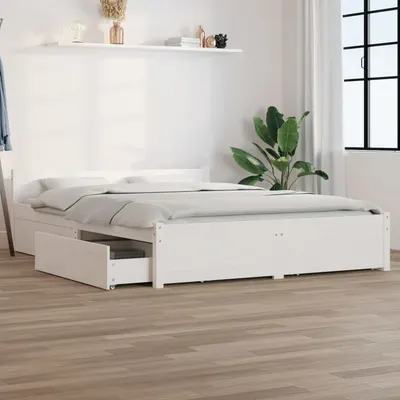 vidaXL Cadru de pat cu sertare King Size, alb, 150x200 cm