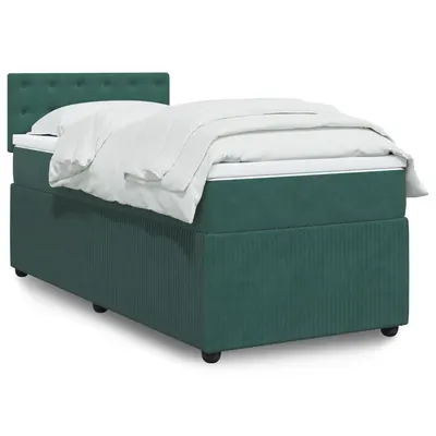 Gossi pat box spring cu saltea, verde inchis, 90x190 cm, catifea
