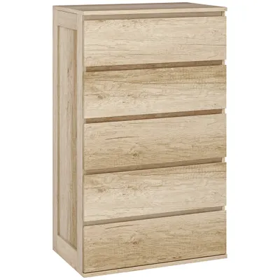 HOMCOM Comodă 5 sertare mobilier de depozitare design minimalist 60 x 38 x 100 cm lemn natural | Aosom Romania