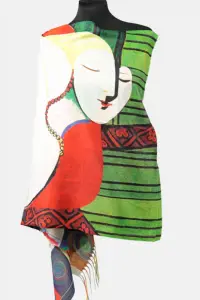 Esarfa cashmere cu doua fete imprimata cu model inspirat dupa Visul lui Picasso