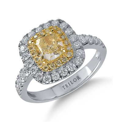Inel din aur alb-galben cu diamante galbene de 1.15ct si diamante transparente de 0.66ct