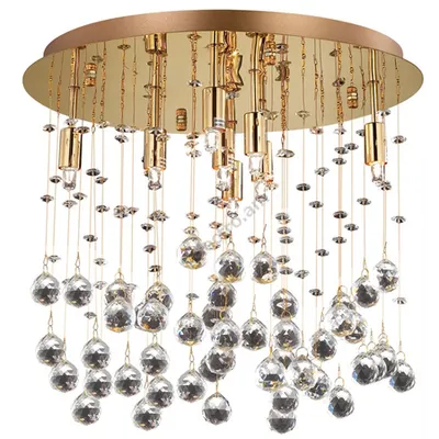 Plafoniera cu pandantive din cristal sferice si octogonale 8x40W Auriu