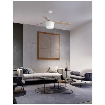 Lustra cu ventilator MONSOON Body: Otel Mat Alb and Sticla, Blades: Maple Lemn DC Motor Max.40 W, 5 Speed Control, Bulb: LED 18 W 650Lm 3000K IP20