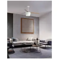 Lustra cu ventilator MONSOON Body: Otel Mat Alb and Sticla, Blades: Maple Lemn DC Motor Max.40 W, 5 Speed Control, Bulb: LED 18 W 650Lm 3000K IP20