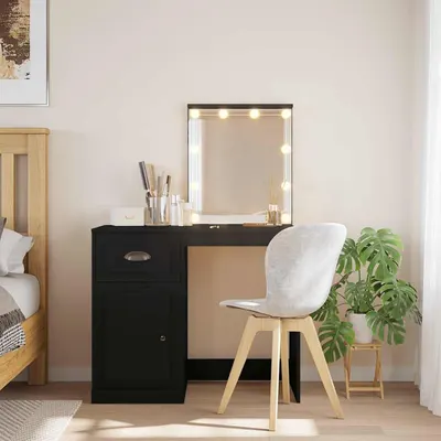 vidaXL Masă de toaletă cu LED-uri, negru, 90x42x132,5 cm