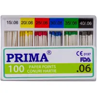Conuri din Hartie Absorbanta .06 Taper, Asortate Nr.15-40, pentru Uscarea Canalelor Radiculare, Prima, 100 Bucati