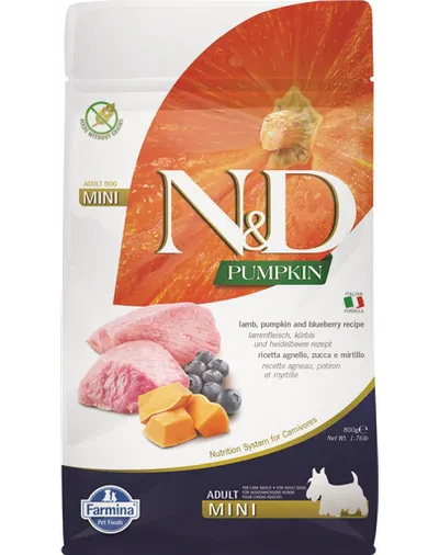 FARMINA N&D Pumpkin Adult Mini Hrana uscata pentru caini, cu miel si afine 800 g