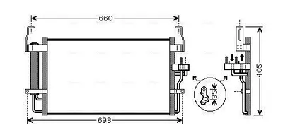 Condensator climatizare (cu uscator) potrivit HYUNDAI COUPE II, ELANTRA III, LANTRA II, TIBURON 1.5-2.7 11.95-08.09