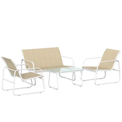 Outsunny Set Mobilier Grădină 4 Piese cu Canapea, Fotolii, Măsuță, Bej și Alb | Aosom Romania