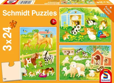 Puzzle pentru copii Schmidt din 3 x 24 piese - Prietenii mei din curtea tarii