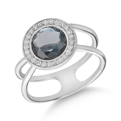 Inel din aur alb cu topaz London blue de 1.68ct si diamante de 0.156ct