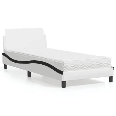 vidaXL Pat cu saltea, Dover, alb și negru, 90x200 cm, piele ecologică