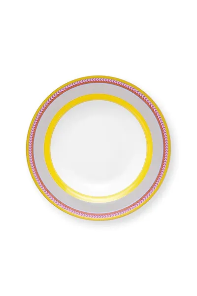 Farfurie din porțelan, Pip Studio, Stripes Yellow, 23.5cm, colecția Pip Chique