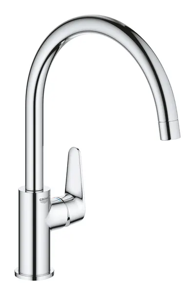 Baterie bucatarie Grohe BauCurve 31536001, 3/8, tip C, pipa inalta, pivotanta, cartus ceramic, monocomanda, Crom
