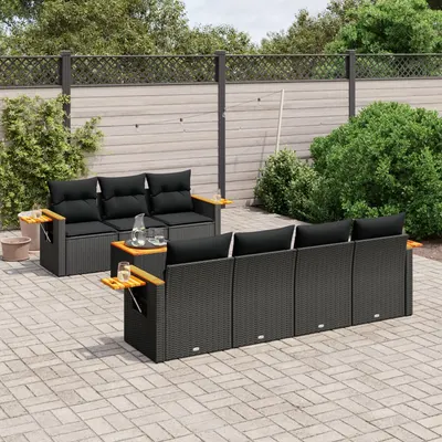 Gossi set mobilier de gradina cu perne, 8 piese, negru, poliratan