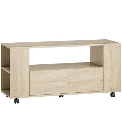 HOMCOM Suport pentru TV de 42" cu Roți Pivotante și Frână, Rafturi Ajustabile și Sertare, 102x34.5x48.5 cm, Lemn | Aosom Romania