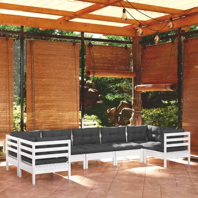 Gossi set mobilier de gradina cu perne, 7 piese, alb, lemn masiv pin
