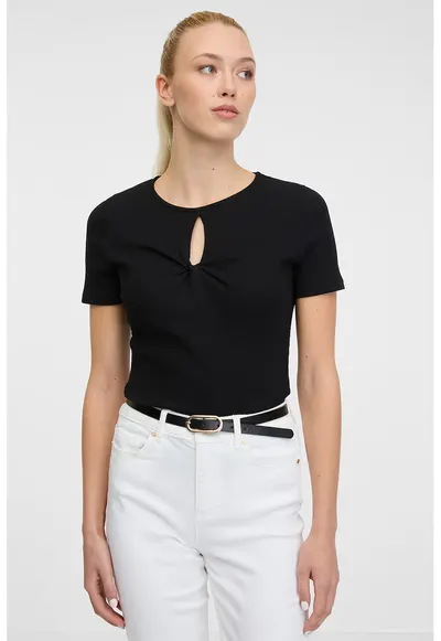 Tricou cu decupaj lacrima - Negru
