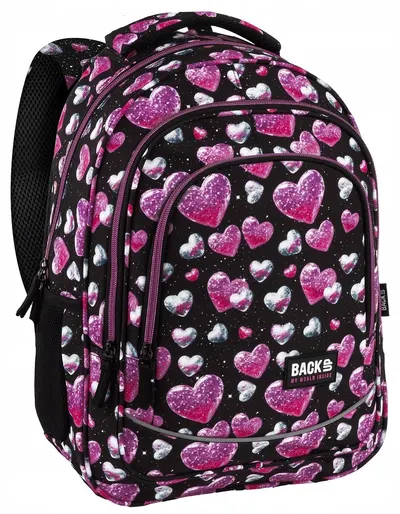 Ghiozdan școlar BackUp 8 X - Glitter Hearts, cu 3 compartimente