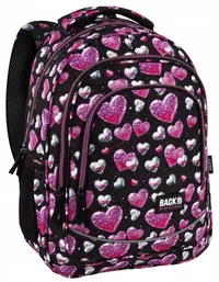 Ghiozdan școlar BackUp 8 X - Glitter Hearts, cu 3 compartimente