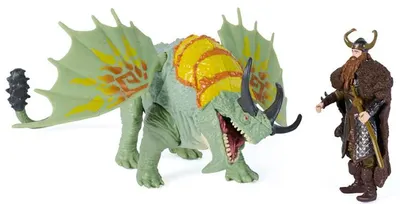 Figurine DreamWorks Dragons - How to Train Your Dragon, Trial of Flame, Rumblehorn and Stoick
