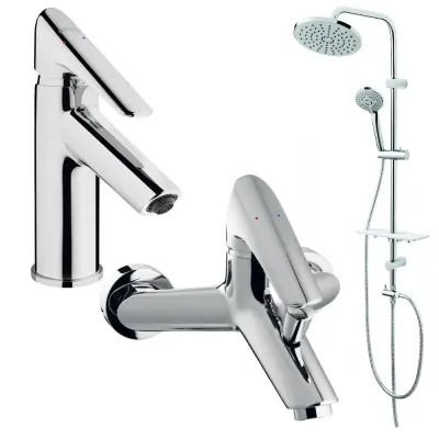 Set baterii 3 in 1 pentru lavoar, cada si coloana dus, economie apa, Ferro, Verdeline Cassino